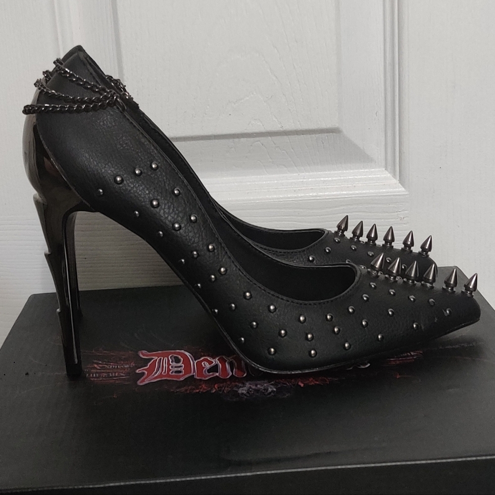 Demonia Black Studded Heels with Chains